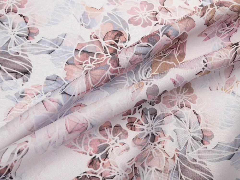 Biante Dekoračný záves Rongo RGP-501 Ružovo-fialkové kvety na bielom 140x150 cm