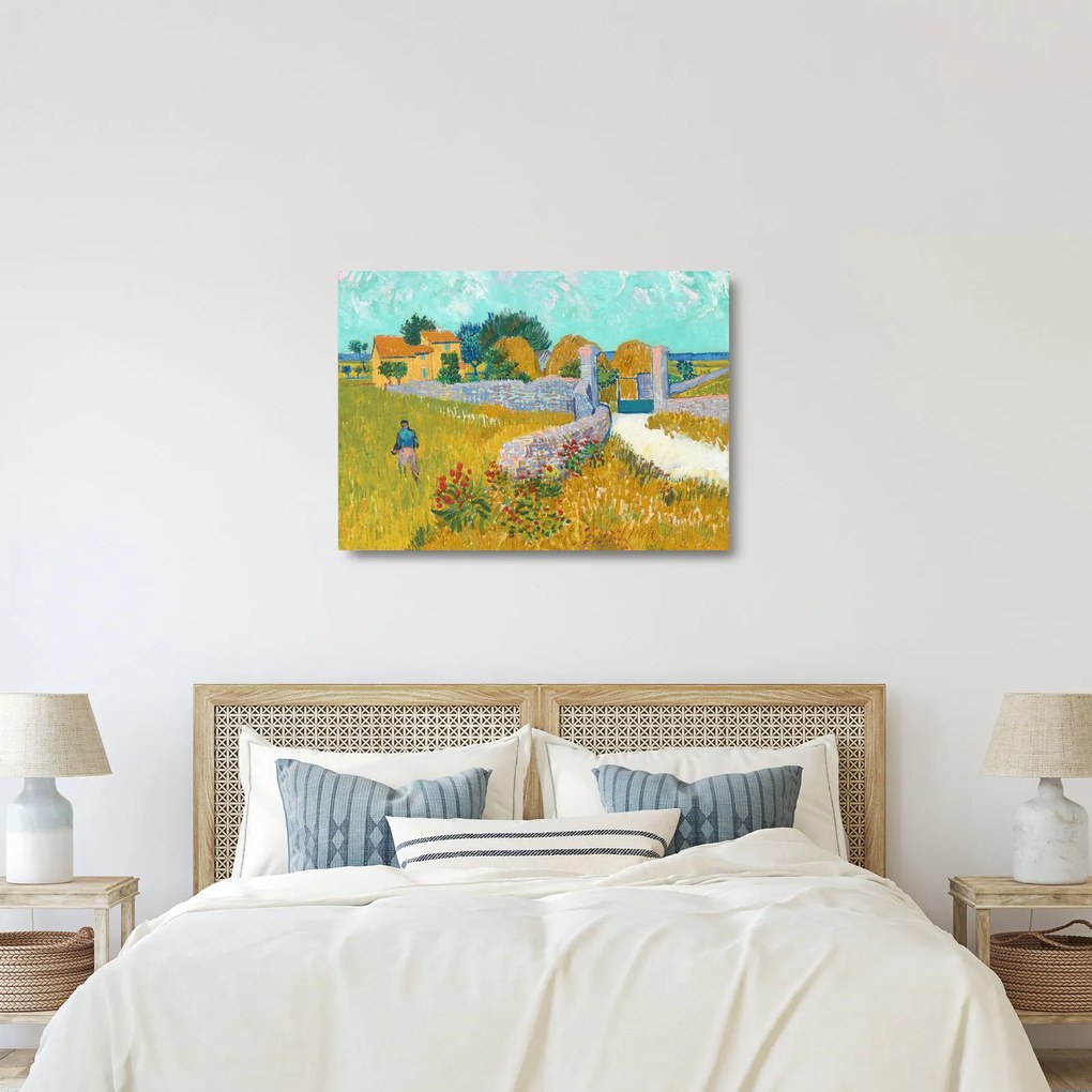 Sklenený obraz - Vincent van Gogh, Farmhouse in Provence, reprodukcia (70x50 cm)