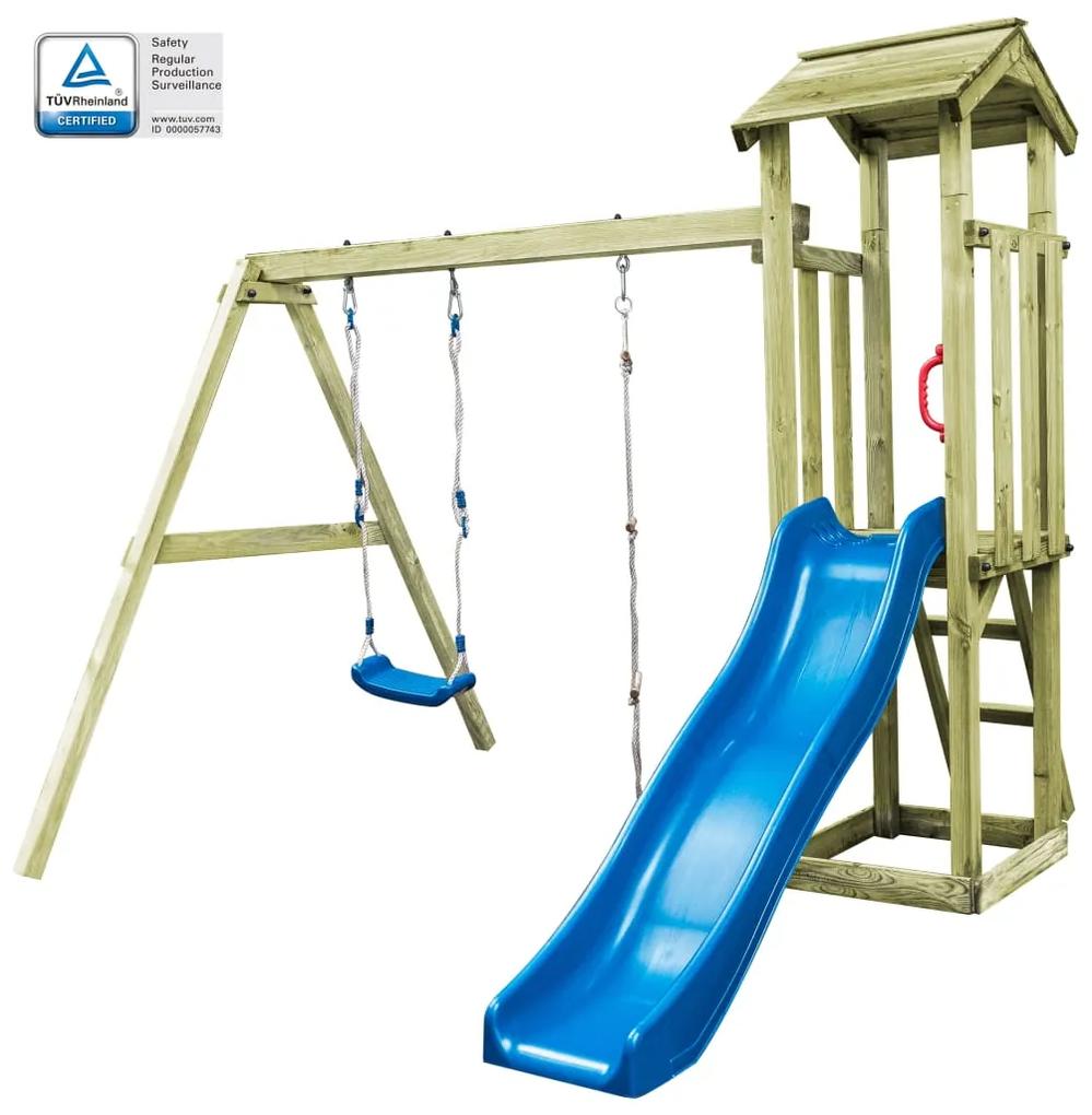 vidaXL Detské ihrisko+rebrík, šmýkačka, hojdačka 251x242x218 cm, drevo