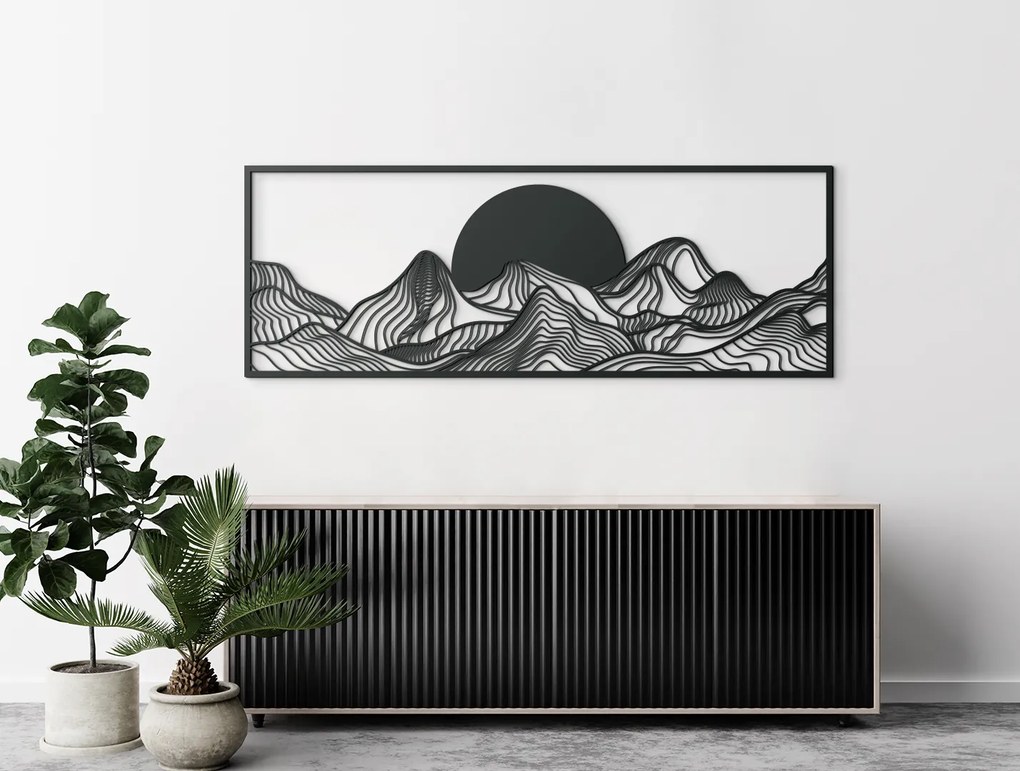 drevko Široký obraz Západ slnka za horami Rozmer obrazu: 32 x 89 cm, Farba dekorácie: Čierna
