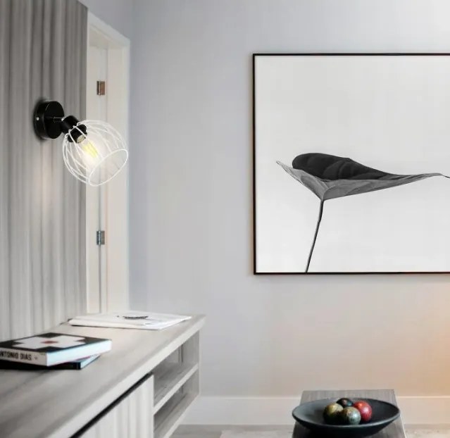 LED nástenná lampa - 1xe27 - biela drôtená guľa