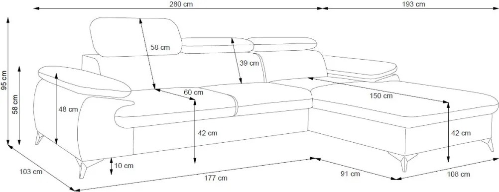 Rohová sedacia súprava Scala, denimovo modrá látka, pravý roh