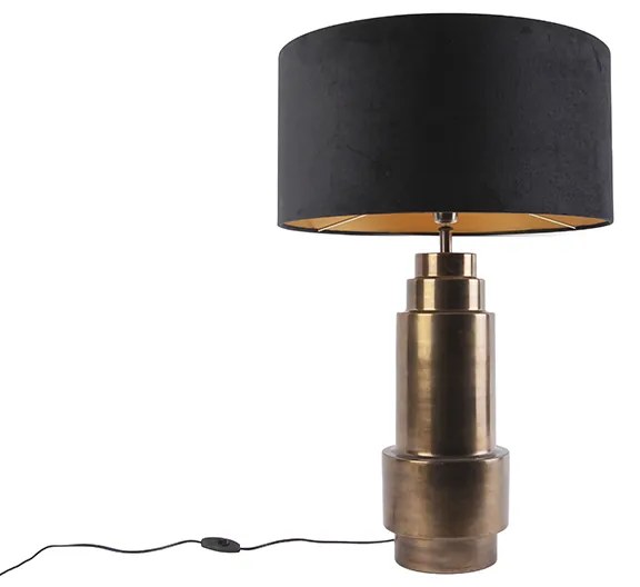 Stolná lampa v štýle Art Deco bronzová so zamatovým tienidlom čierna so zlatom 50 cm - Bruut