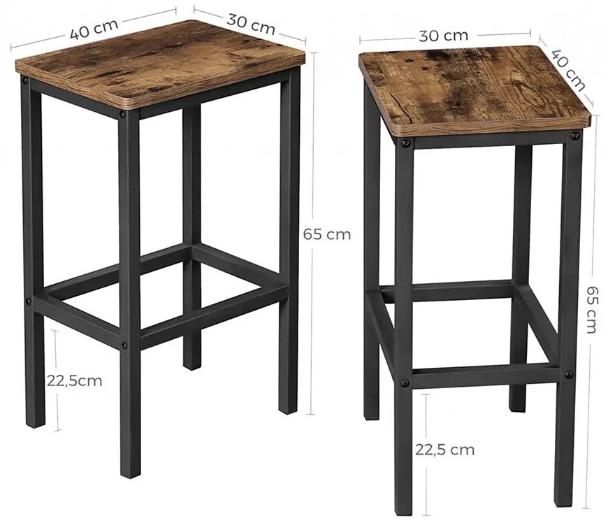 Barová stolička VASAGLE set 2 ks 65 × 40 × 30 cm