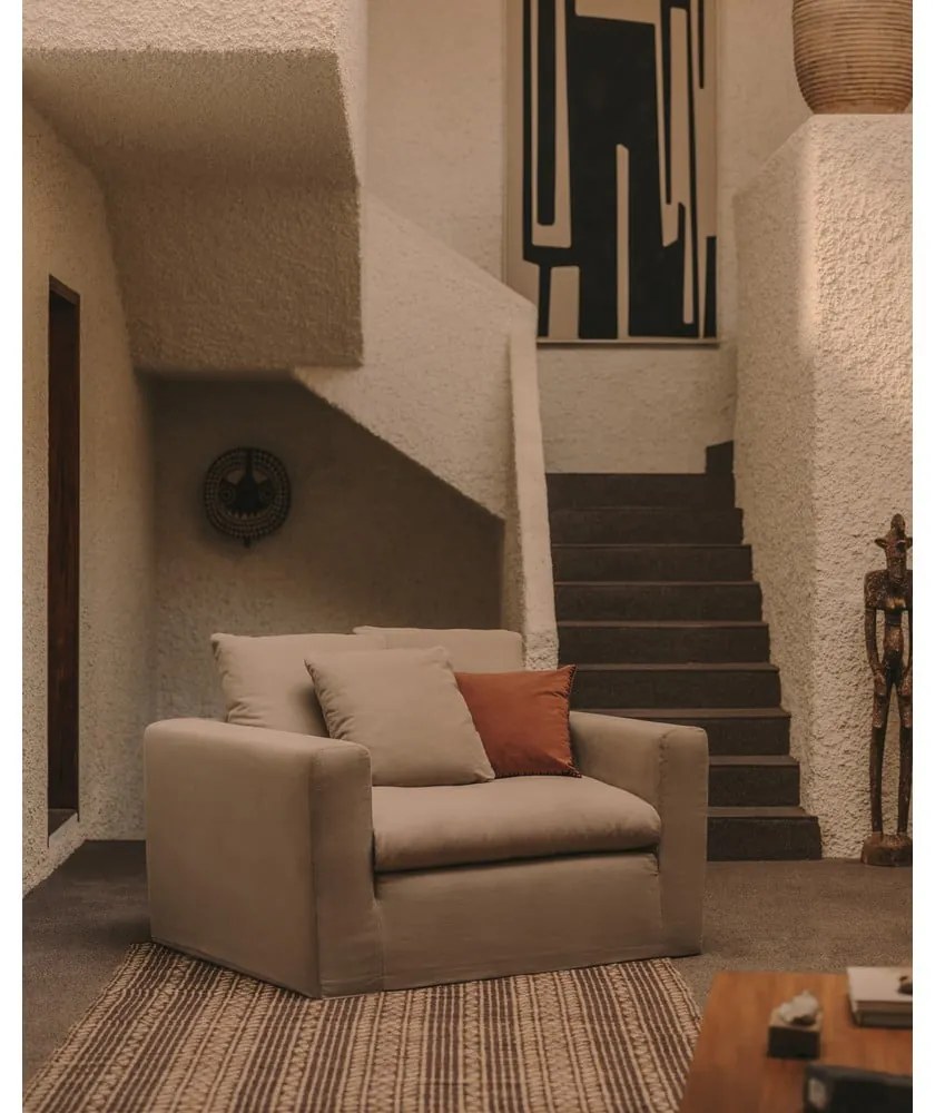 Antracitové ľanové kreslo Nora – Kave Home