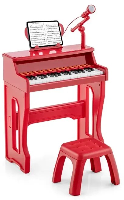 37-klávesová detská klávesnica so stoličkou a nastaviteľným mikrofónom a hudobným stojanom červená