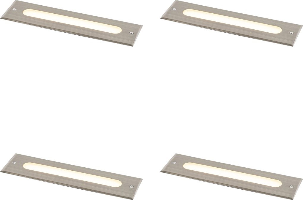 Sada 4 moderných zemných bodových svetiel oceľ 30 cm vrátane LED IP65 - Eline