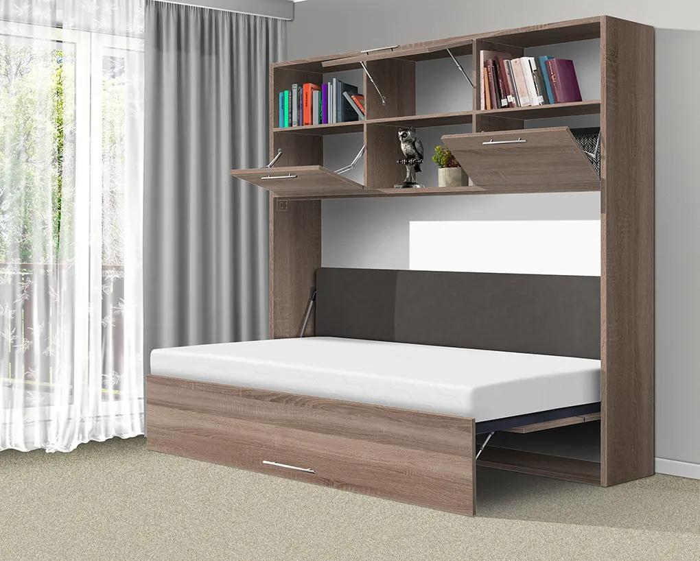 Nabytekmorava Sklápacia posteľ VS1056 MAX, 200x120cm farba lamina: orech lyon/biele dvere, Varianta dverí: lesklé