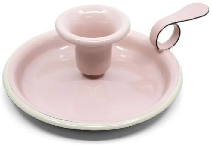 Ružový smaltovaný svietnik Pink dot - Ø 13 * 6cm