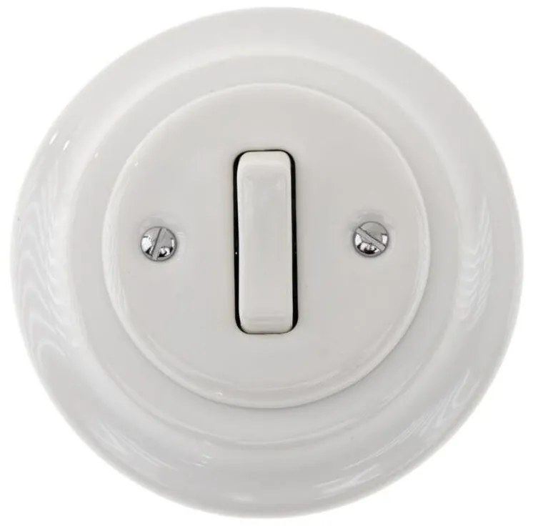 Bohemia-Design - Porcelánový retro jednoduchý vypínač s rámikom č. 6 biely