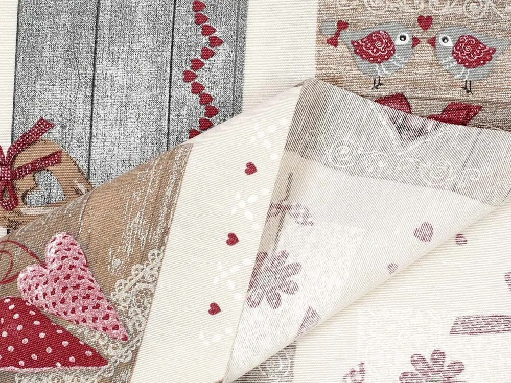 Biante Dekoračný záves Porto PRT-015 Vínovo-sivé srdiečka na krémovom - šírka 130 cm 130x140 cm
