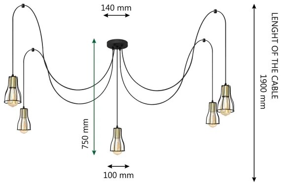 Luster na lanku TUBE 5xE27/15W/230V pavúk čierna/chróm