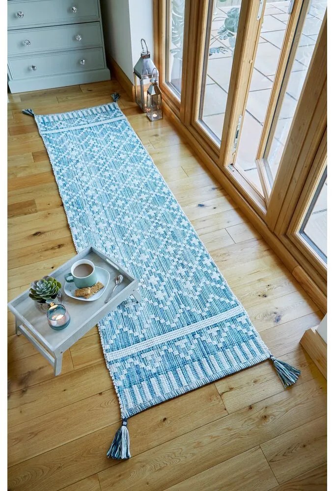 Kusový koberec Leela Ivory/Teal, 60x200, modrá, chodba / predsieň, Flair Rugs