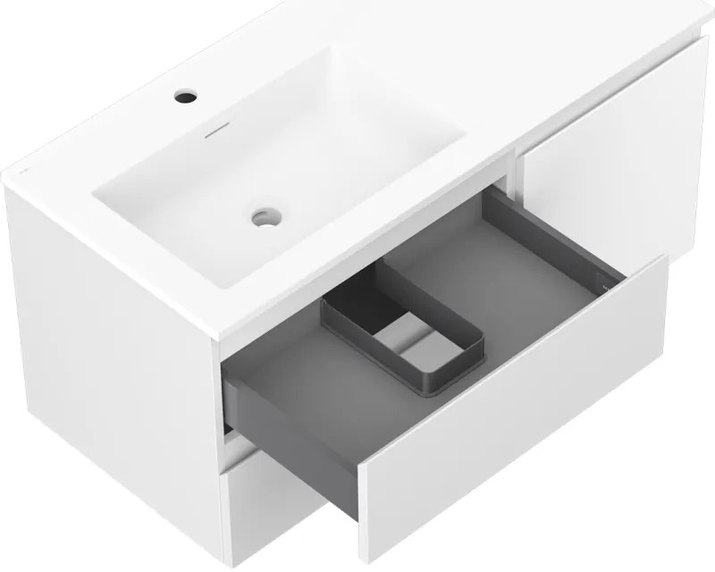 Mexen Orio, kúpeľňová skrinka 100 cm s ľavým umývadlom Otis, 2S, 1D, biela matná, 91A13-10047-3-BBFFF01-W18L01