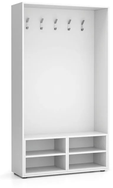 Šatníková stena BORDER s botníkom, 5 háčikov, biela/biela
