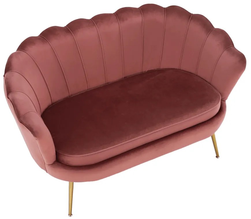 Lavica v štýle Art-deco, ružová Velvet látka/gold chróm-zlatý, NOBLIN