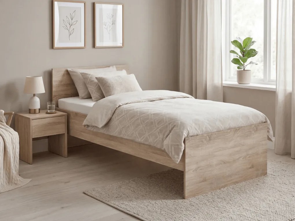 Posteľ ELISA 90 x 200 cm, dub sonoma Rošt: S lamelovým roštom, Matrac: Matrac COCO MAXI 20 cm