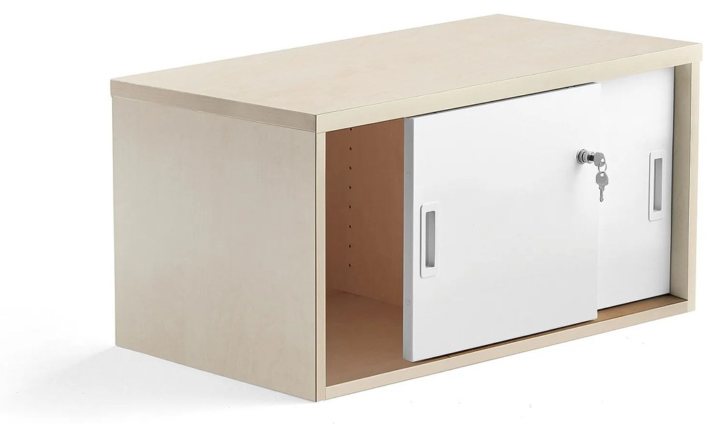 Kancelárska skriňa s posuvnými dverami MODULUS, 400x800 mm, breza, biela