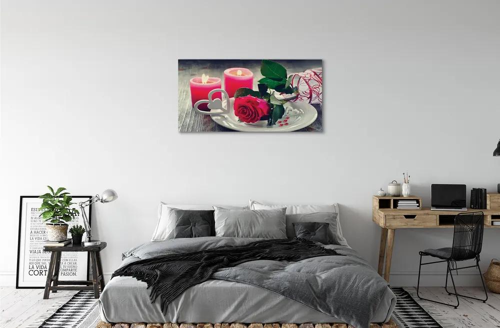 Obraz canvas Rose srdce sviečka 120x60 cm