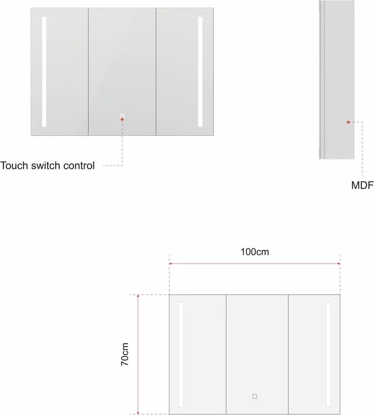 Erga Hana, zrkadlová galérka s LED osvetlením 100x70cm s integrovanou zásuvkou, biela, ERG-V05-HANA-1070-WH