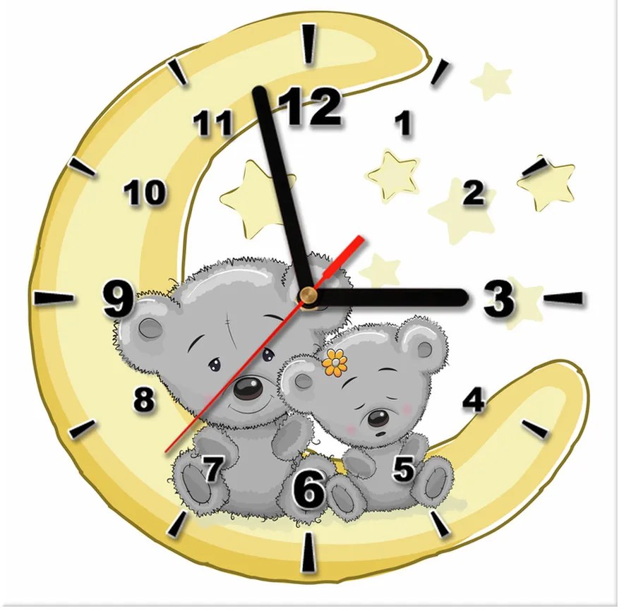 Gario Obraz s hodinami Roztomilí mackovia na mesiaci Rozmery: 30 x 30 cm