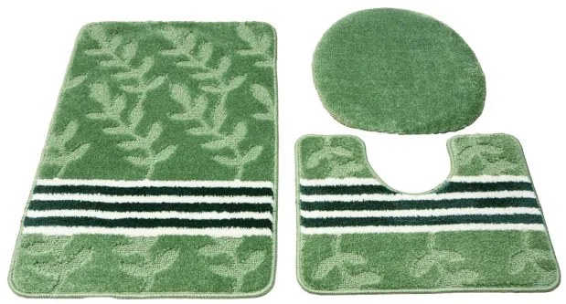 Sada kúpeľňových koberčekov NATEL zelená, lístie / pruhy