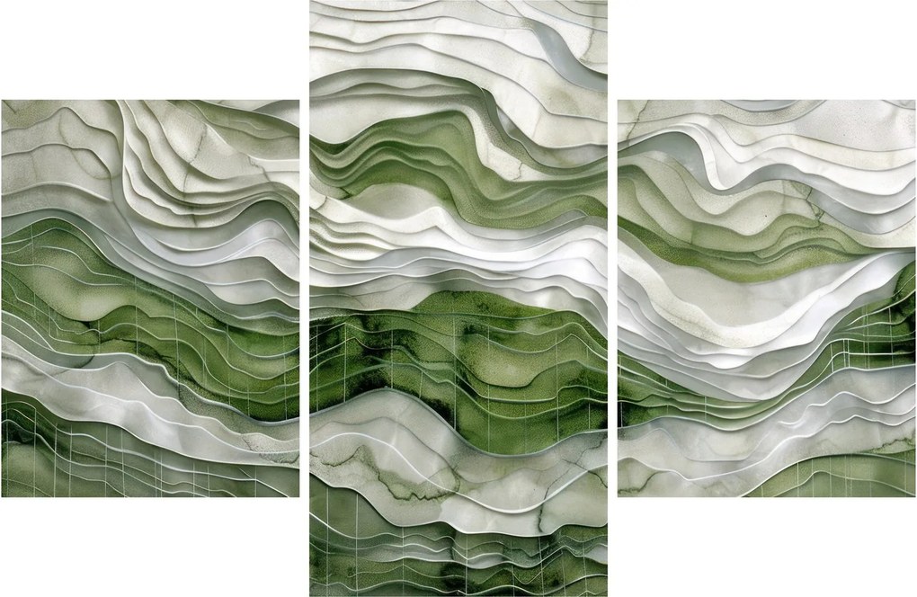 Obraz - Zelenobiele vlnky (90x60 cm)