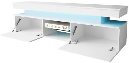 TV stolík/skrinka s LED osvetlením Lestirola 2D 190, Farba: biela / biely lesk