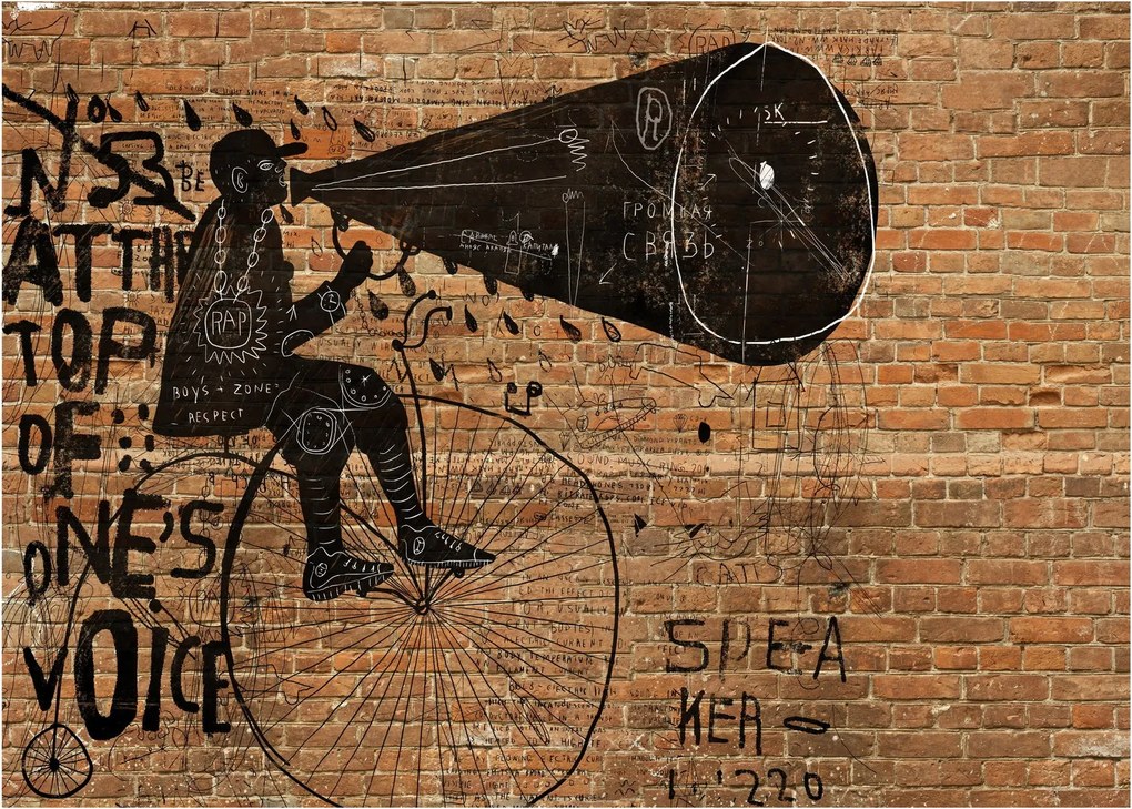 Sklenený obraz - Muž na bicykli v Banksyho štýle (70x50 cm)