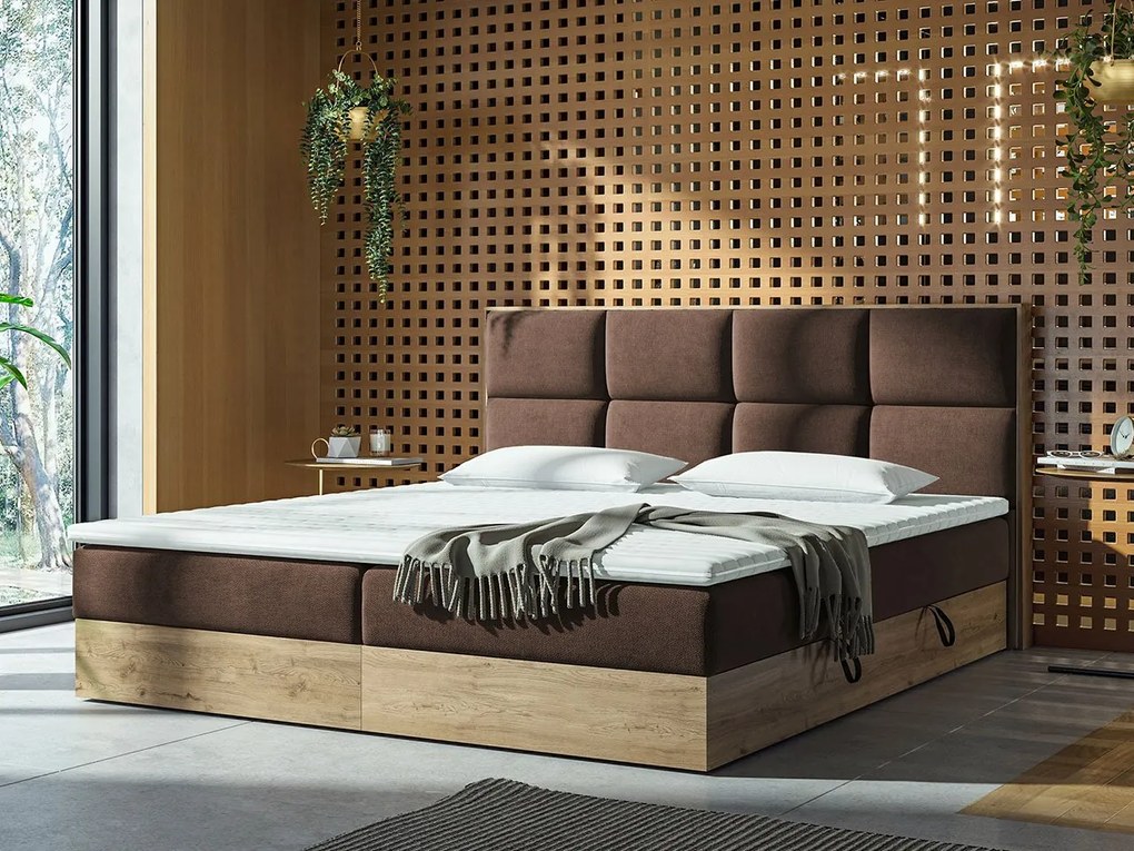 Kontinentálna posteľ Bogonita, Dostupné poťahy: zlatý remeselný dub / Soro 100, Rozmer postele: 160x200
