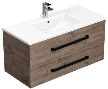 Kúpeľňová skrinka s čiernou úchytkou a umývadlom SAT Cube Way 100x53x46 cm dub Wellington mat CUBE46C1002DWMOD, 1 ks