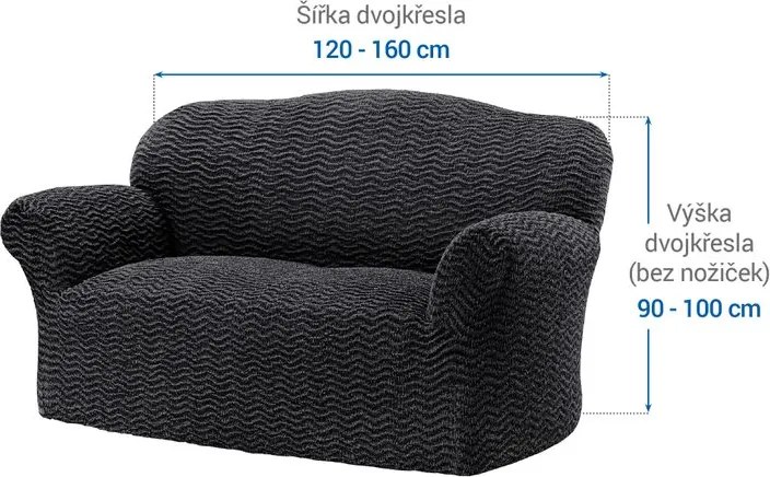 Bielastické poťahy CRISTINA antracitová dvojkreslo (š. 120 - 160 cm)