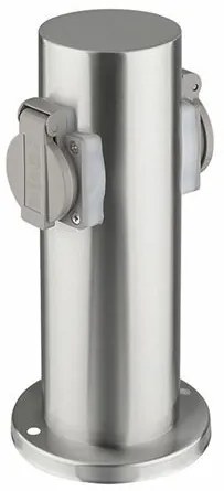 Solight PG10 Záhradný stĺpik IP44, nehrdz. oceľ, 2 zásuvky, valec, strieborná