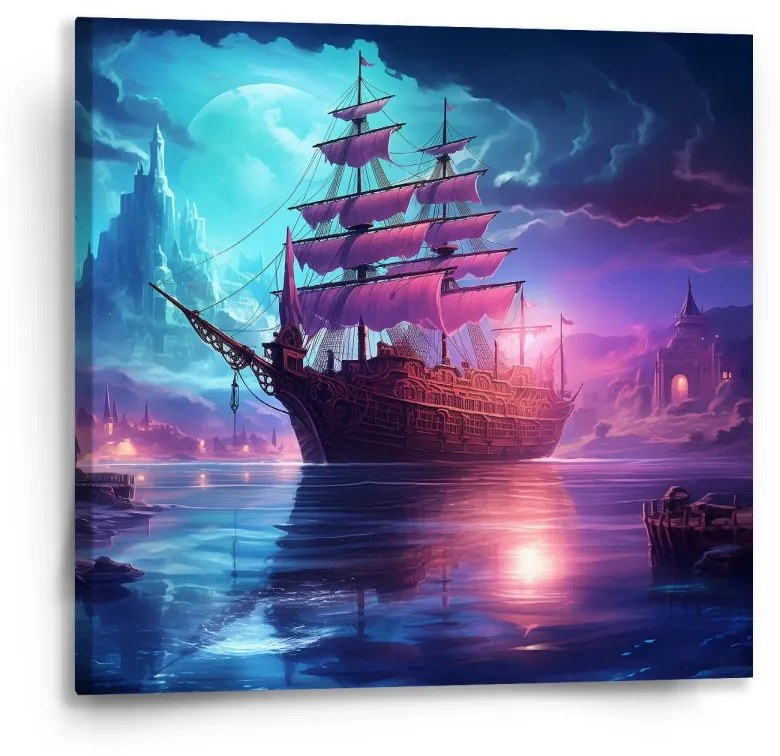 Sablio Obraz Magická plachetnica pod mesiacom - 50x50 cm