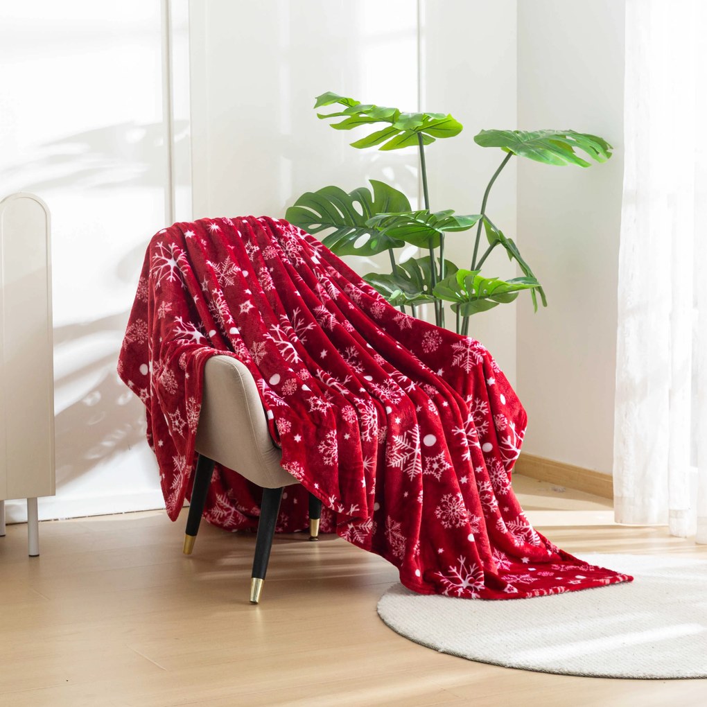 Červená vianočná mikroplyšová baránková deka SNOWFALL Rozmer: 150 x 200 cm