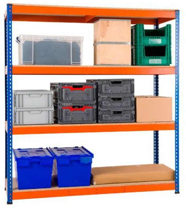 Fistar Regál 1680x1600x700 mm, PROFESIONÁLNY, lakovaný 4-policový, nosnosť 1600 kg - MODRO-ORANŽOVÝ