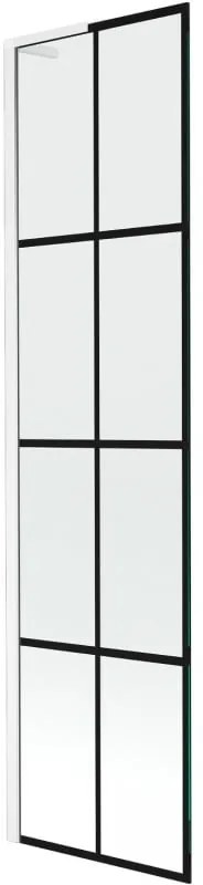 Mexen Next L, 1-krídlová vaňová zástena 50 x 150 cm, 6mm číre sklo-čierny vzor, biely profil, 895-050-000-03-77-20