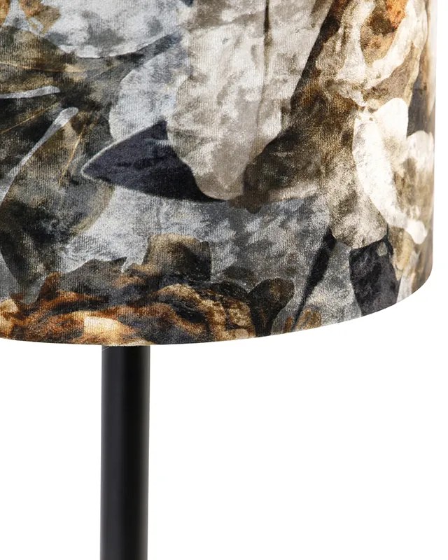 Moderná stolná lampa čierna s tienidlom kvety 25 cm - Simplo