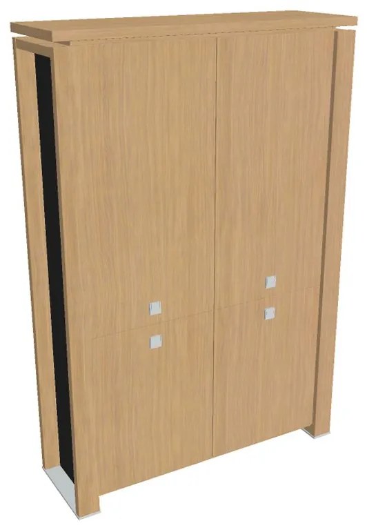 Vysoká skriňa Verno+ S 140 x 46 x 210 cm, delená, dub svetlý / čierna