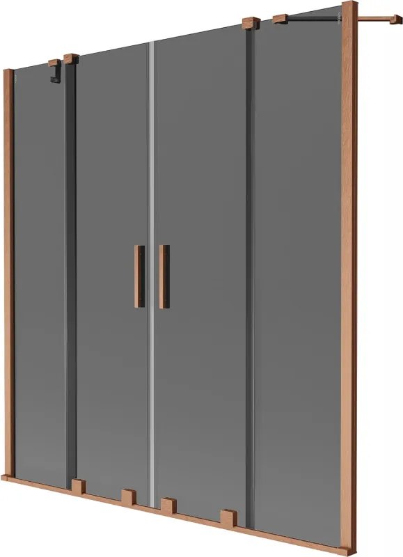 Mexen Velar Duo, 2-krídlová posuvná vaňová zástena 140 x 150 cm, 8mm šedé sklo, medená matná, 896-140-000-42-65