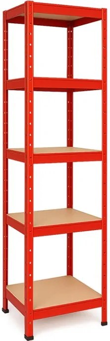 Regál 180x40x40 cm lakovaný 5-policový, nosnosť 875 kg - červený - 2ks