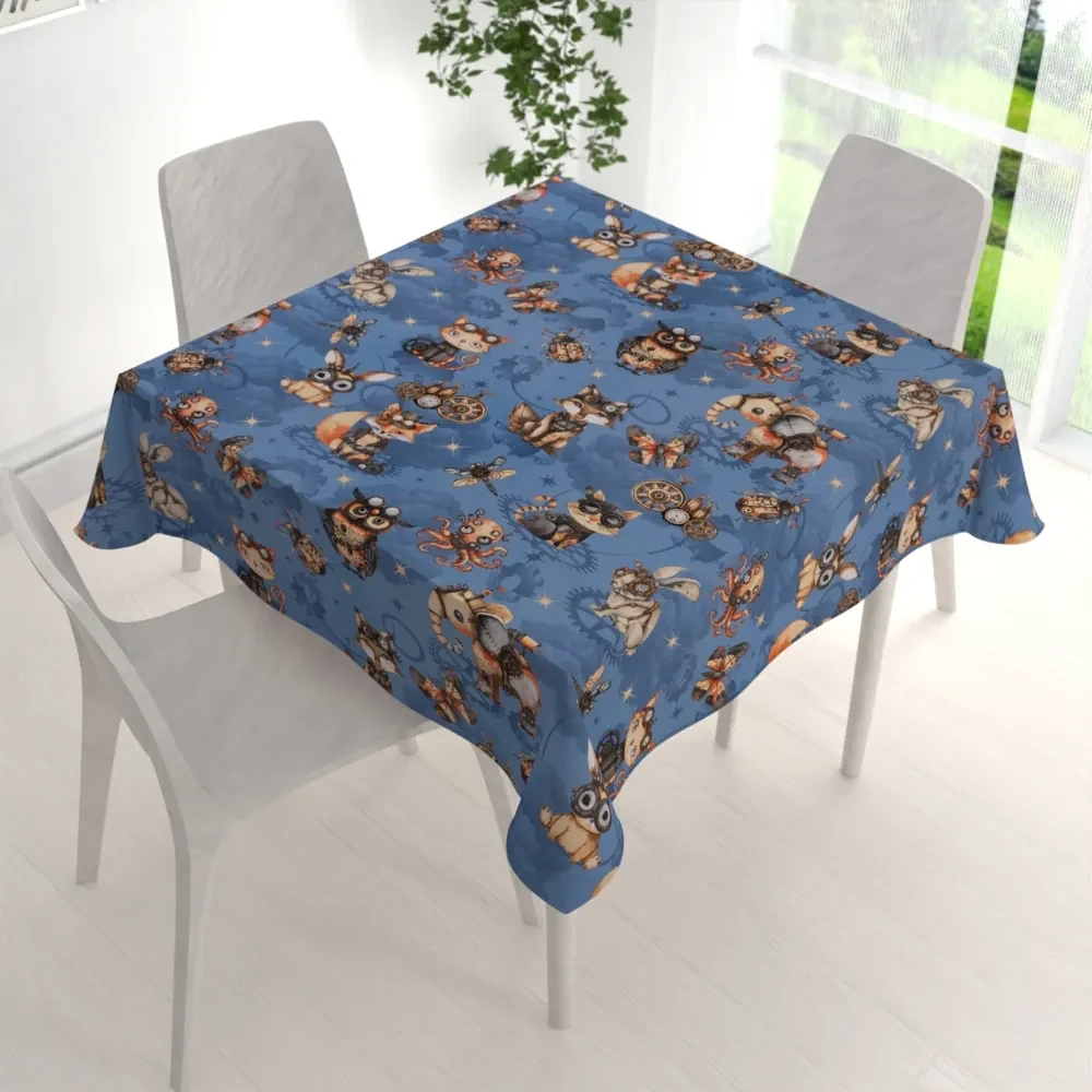Biante Detský bavlnený štvorcový obrus Sandra SA-581 Zvieratká vynálezcovia na modrom 50x50 cm