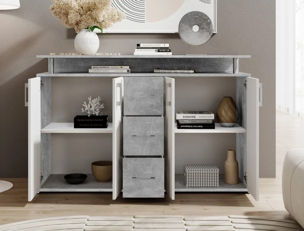 Komoda Drift, šedý betón/biela