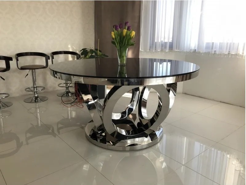 OKRÚHLY JEDÁLENSKÝ STÔL SABRIEL NEREZ + SKLO 150 cm