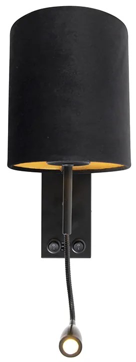 Art Deco nástenná lampa čierna s zamatovým tienidlom - Stacca