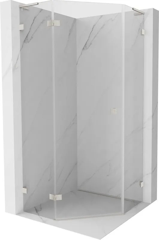 Mexen Lunar, L päťuholníkový sprchový kút naklápací doľava 100x100 cm, 8mm číre sklo, oceľový profil, 831L-100L-100P-97-00-L