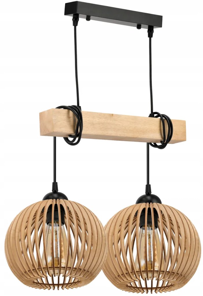BERGE Závesné stropné svietidlo LED drevený trám 2xE27 Dense Ball Luster Luca