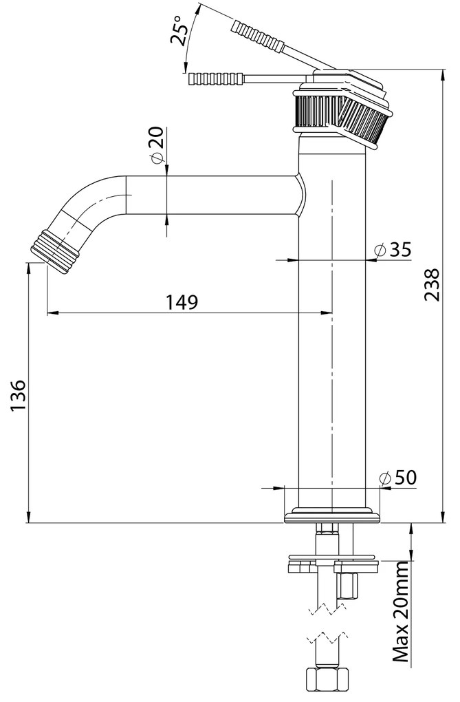Sapho Sapho, VERSI stojánkova umývadlová batéria, výška 240mm, čierna mat, RV004/15