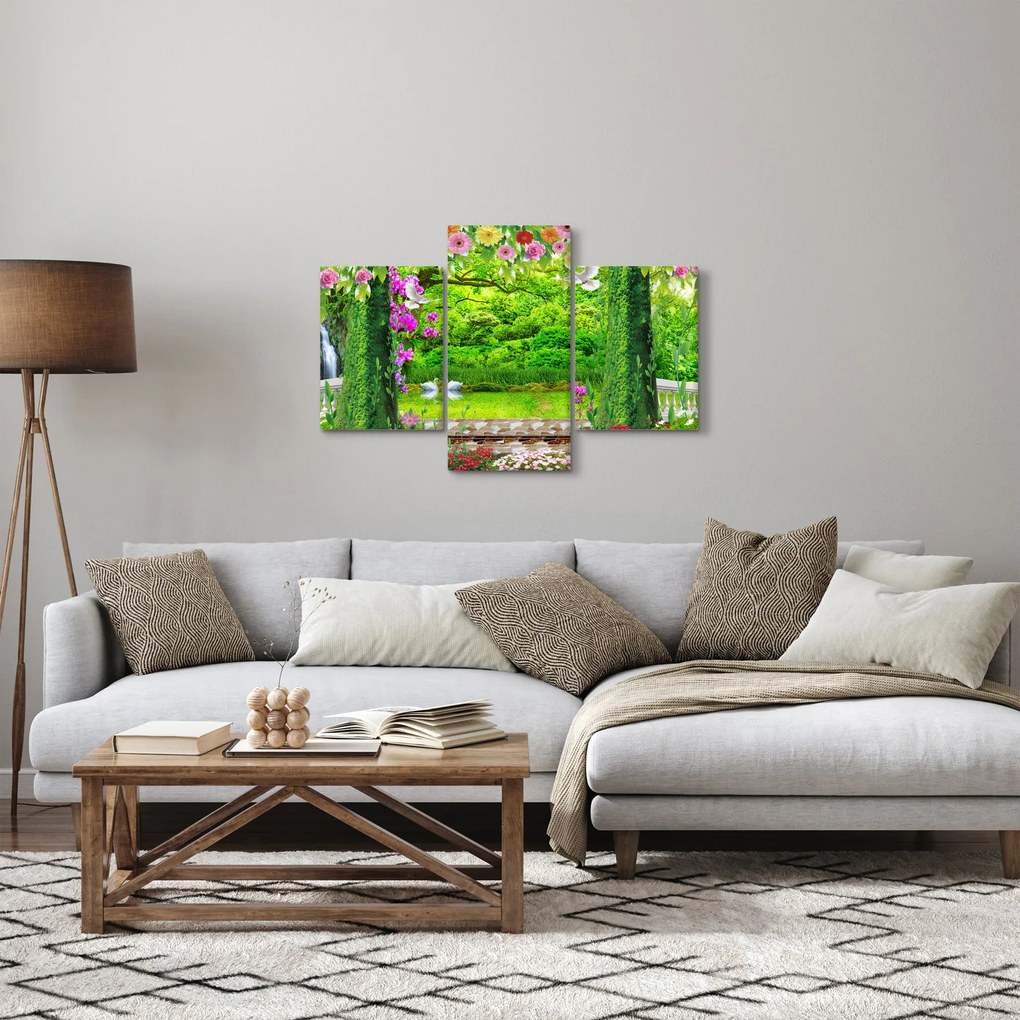 Obraz - Čarovná záhrada s labuťami (90x60 cm)