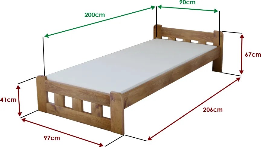 Maxi Drew Posteľ Naomi zvýšená 90 x 200 cm, dub Rošt: Bez roštu